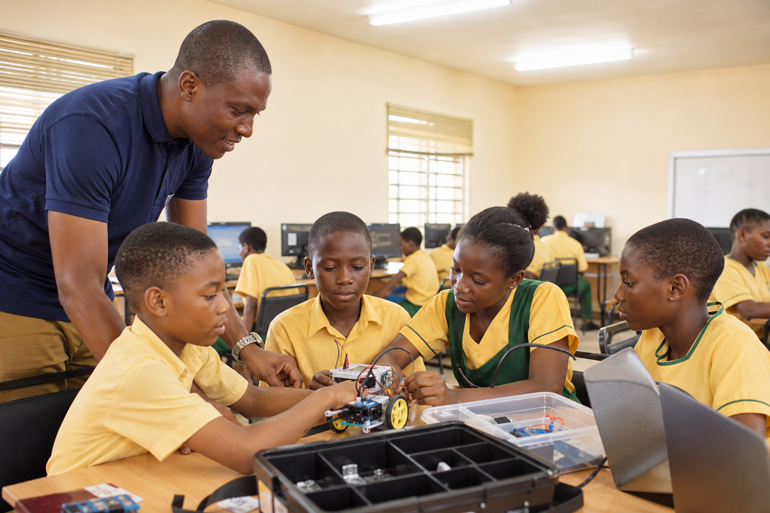 An in-school robotics session with a Coasted Code instructor